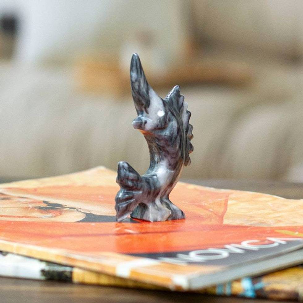 Sea-Themed Marble Figurine of Swordfish in a Blue Palette 'Tides of Truth'