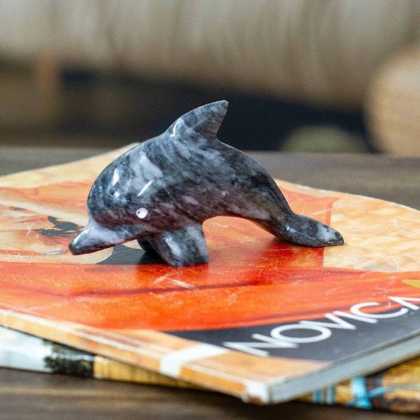 Alternate image for Ocean-Themed Dolphin-Shaped Blue-Palette Marble Figurine Oceanic Fins