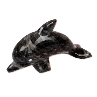 Alternate image for Ocean-Themed Dolphin-Shaped Blue-Palette Marble Figurine Oceanic Fins