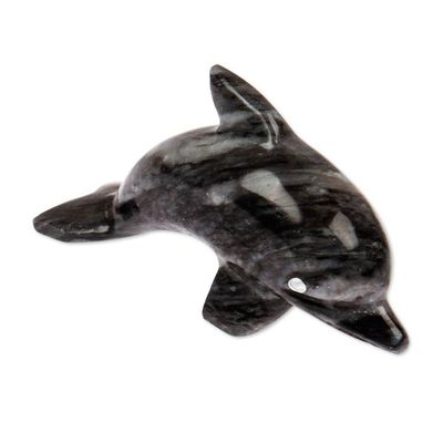 Alternate image for Ocean-Themed Dolphin-Shaped Blue-Palette Marble Figurine Oceanic Fins