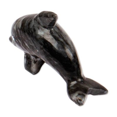Alternate image for Ocean-Themed Dolphin-Shaped Blue-Palette Marble Figurine Oceanic Fins