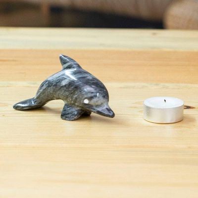 Alternate image for Ocean-Themed Dolphin-Shaped Blue-Palette Marble Figurine Oceanic Fins