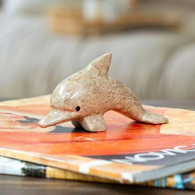 Primary image for Hand-Carved Dolphin-Shaped Earthy-Toned Marble Figurine Earth Fins