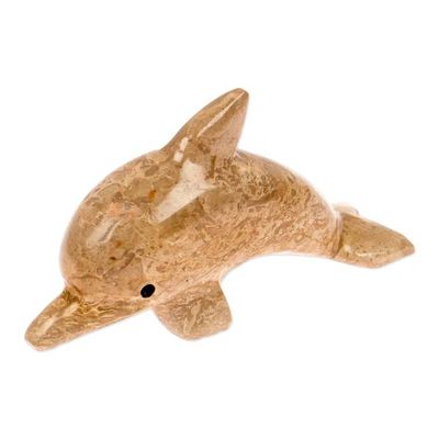 Alternate image for Hand-Carved Dolphin-Shaped Earthy-Toned Marble Figurine Earth Fins