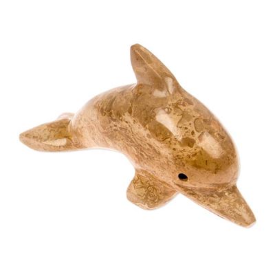 Alternate image for Hand-Carved Dolphin-Shaped Earthy-Toned Marble Figurine Earth Fins