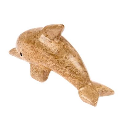 Alternate image for Hand-Carved Dolphin-Shaped Earthy-Toned Marble Figurine Earth Fins