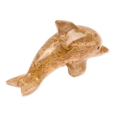 Alternate image for Hand-Carved Dolphin-Shaped Earthy-Toned Marble Figurine Earth Fins