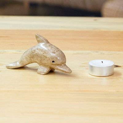 Alternate image for Hand-Carved Dolphin-Shaped Earthy-Toned Marble Figurine Earth Fins