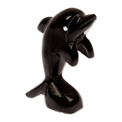 Alternate image for Inspirational Dolphin-Themed Dark-Palette Marble Figurine Mystic Sea