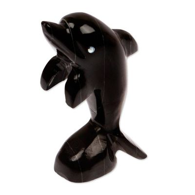 Alternate image for Inspirational Dolphin-Themed Dark-Palette Marble Figurine Mystic Sea