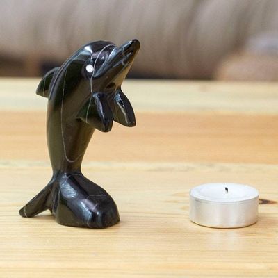 Alternate image for Inspirational Dolphin-Themed Dark-Palette Marble Figurine Mystic Sea