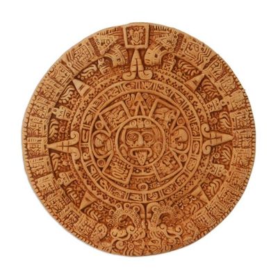 Alternate image for Archaeological Ceramic SunStone from Mexico Aztec Calendar in Tan