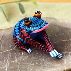 Image for Colorful Hand-Painted Frog Wood Alebrije-Style Figurine Fantastic Frog