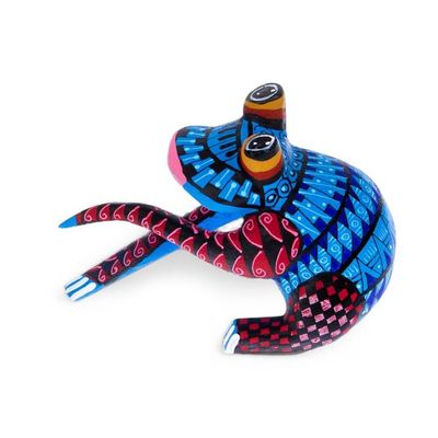 Alternate image for Colorful Hand-Painted Frog Wood Alebrije-Style Figurine Fantastic Frog