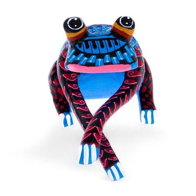Alternate image for Colorful Hand-Painted Frog Wood Alebrije-Style Figurine Fantastic Frog
