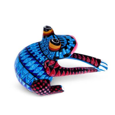 Alternate image for Colorful Hand-Painted Frog Wood Alebrije-Style Figurine Fantastic Frog