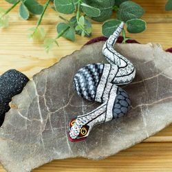 Image for Snake Wood Alebrije-Style Sculpture in White Grey and Black Enchanting Snake