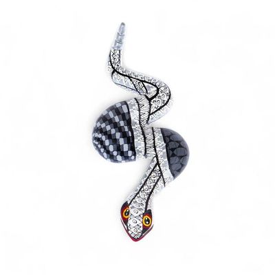Alternate image for Snake Wood Alebrije-Style Sculpture in White Grey and Black Enchanting Snake