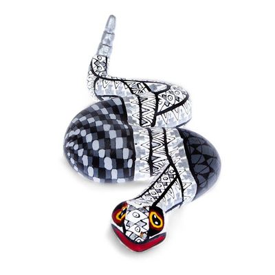 Alternate image for Snake Wood Alebrije-Style Sculpture in White Grey and Black Enchanting Snake