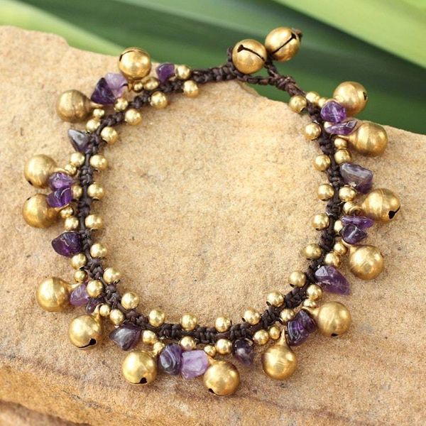 Alternate image for Brass Beaded Amethyst Bracelet Joyous Bells