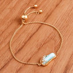 Image for Gold-Plated Larimar Blue Topaz Thong Sandal Pendant Bracelet Chic Thong Sandal