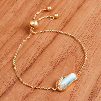 Primary image for Gold-Plated Larimar Blue Topaz Thong Sandal Pendant Bracelet Chic Thong Sandal