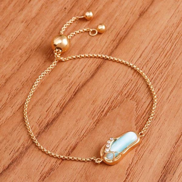 Alternate image for Gold-Plated Larimar Blue Topaz Thong Sandal Pendant Bracelet Chic Thong Sandal