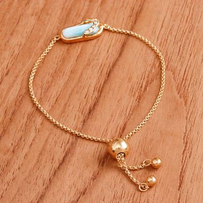 Alternate image for Gold-Plated Larimar Blue Topaz Thong Sandal Pendant Bracelet Chic Thong Sandal