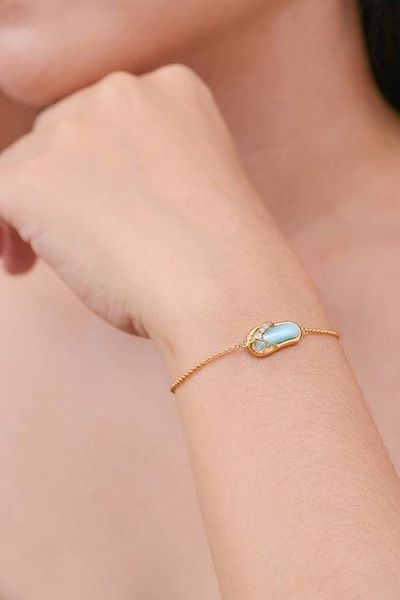 Alternate image for Gold-Plated Larimar Blue Topaz Thong Sandal Pendant Bracelet Chic Thong Sandal