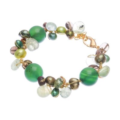 Alternate image for Multi-Gemstone Green Beaded Bracelet with Gold-Plated Clasp Spring Majesty