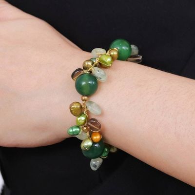 Alternate image for Multi-Gemstone Green Beaded Bracelet with Gold-Plated Clasp Spring Majesty