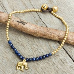 Image for Lapis Lazuli Elephant Charm Beaded Brass Anklet Stylish Elephant