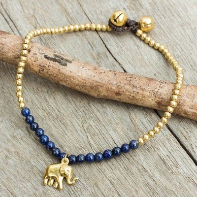 Primary image for Lapis Lazuli Elephant Charm Beaded Brass Anklet Stylish Elephant