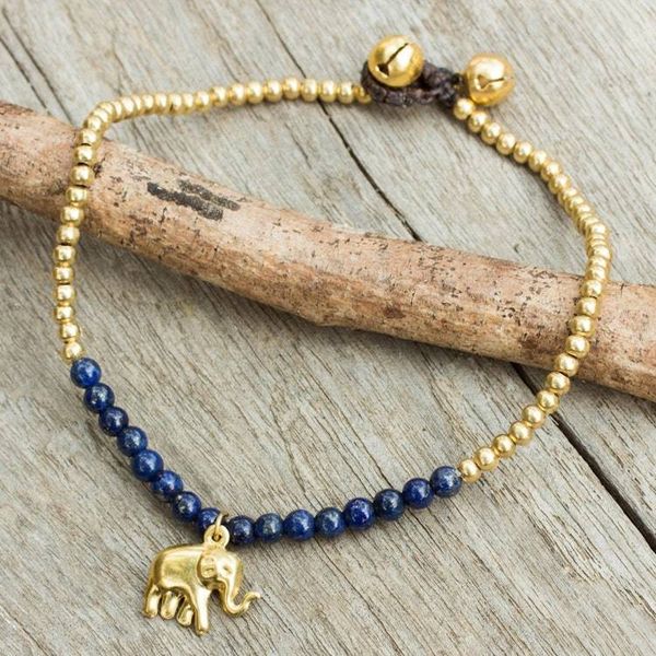 Alternate image for Lapis Lazuli Elephant Charm Beaded Brass Anklet Stylish Elephant