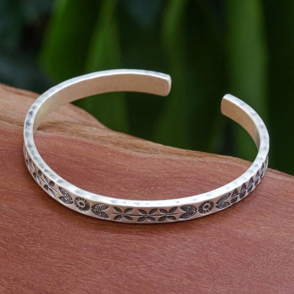 Alternate image for Traditional Floral Sterling Silver Cuff Bracelet Forest Signs