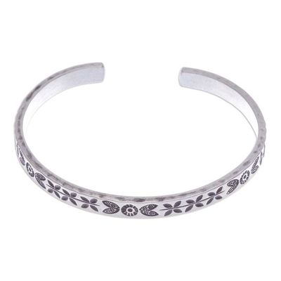 Alternate image for Traditional Floral Sterling Silver Cuff Bracelet Forest Signs