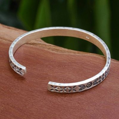 Alternate image for Traditional Floral Sterling Silver Cuff Bracelet Forest Signs