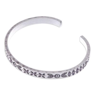 Alternate image for Traditional Floral Sterling Silver Cuff Bracelet Forest Signs