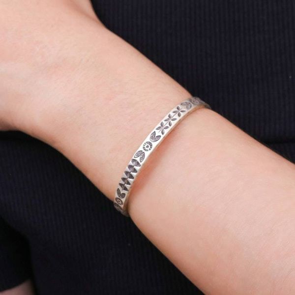 Alternate image for Traditional Floral Sterling Silver Cuff Bracelet Forest Signs