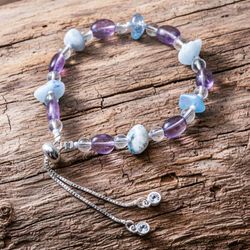 Image for Silver-Plated Brass Beaded Bracelet with Amethyst and Quartz Thriving Wise Love