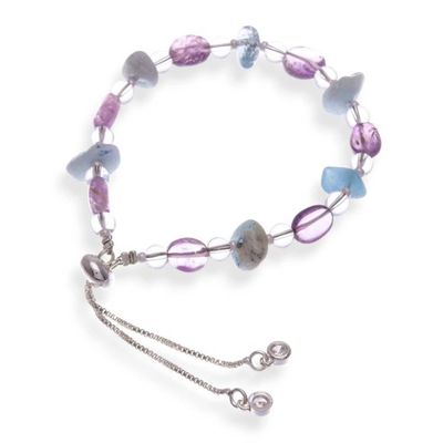 Alternate image for Silver-Plated Brass Beaded Bracelet with Amethyst and Quartz Thriving Wise Love