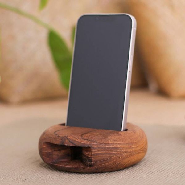 Alternate image for Round Teakwood Phone Speaker Hand-Carved in Thailand Dorayaki