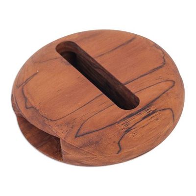 Alternate image for Round Teakwood Phone Speaker Hand-Carved in Thailand Dorayaki