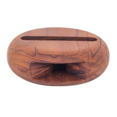 Alternate image for Round Teakwood Phone Speaker Hand-Carved in Thailand Dorayaki