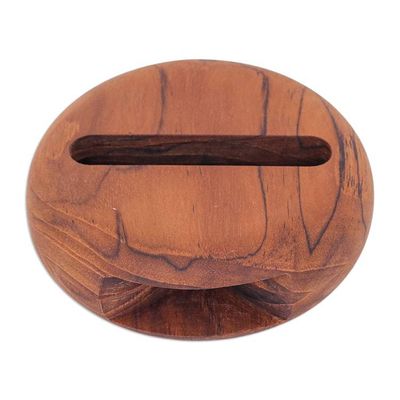 Alternate image for Round Teakwood Phone Speaker Hand-Carved in Thailand Dorayaki