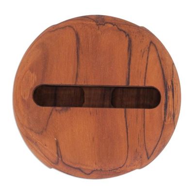 Alternate image for Round Teakwood Phone Speaker Hand-Carved in Thailand Dorayaki