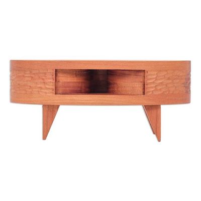 Alternate image for Hand-Carved Oval Teak Wood Phone Speaker from Thailand Oval Traces