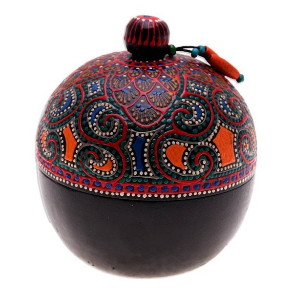 Alternate image for Hand-Painted Red Mango Wood Decorative Box from Thailand Floral Circle in Red