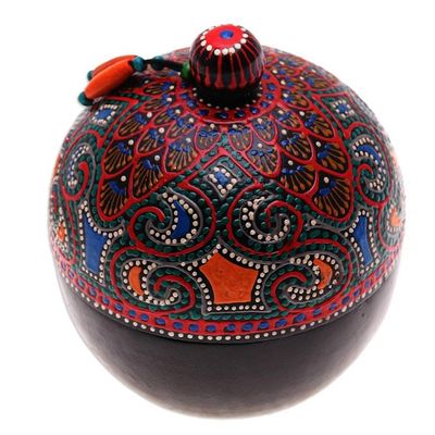 Alternate image for Hand-Painted Red Mango Wood Decorative Box from Thailand Floral Circle in Red