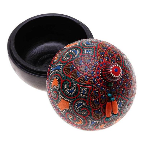 Alternate image for Hand-Painted Red Mango Wood Decorative Box from Thailand Floral Circle in Red